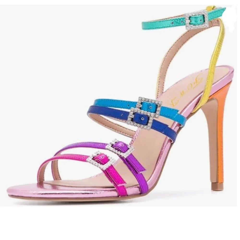 FOWT Light Pink Open Toe Rhinestones Ankle Strap Sandals High Heels Shoes - Picture 1 of 8